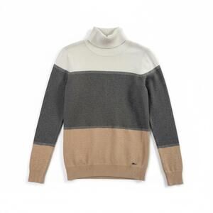 Calvin Klein Colorblock Turtleneck Sweater Men’s Medium Neutral Gray Tan Cream